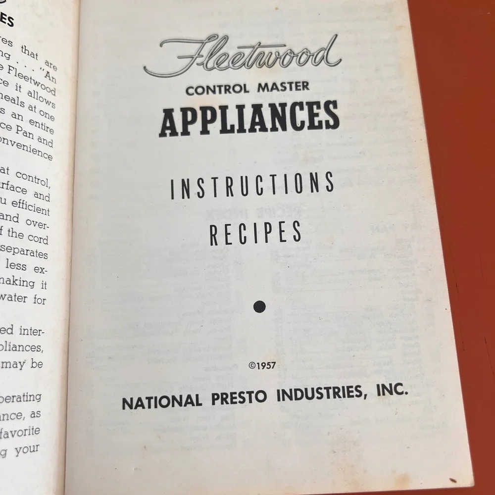 Vintage 1957 Fleetwood Control Master Recipe Book by Presto Appliances Manual